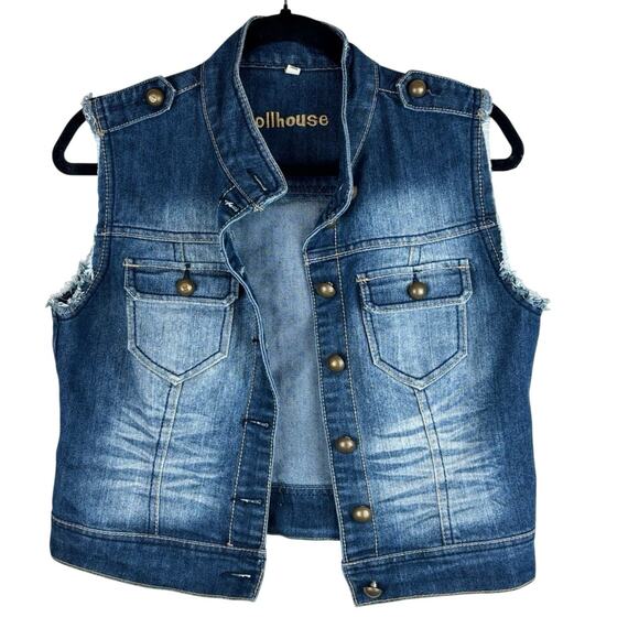 Dollhouse Jackets & Blazers - Dollhouse Y2K Denim Vest Size Small Distressed Button Front 2000s
